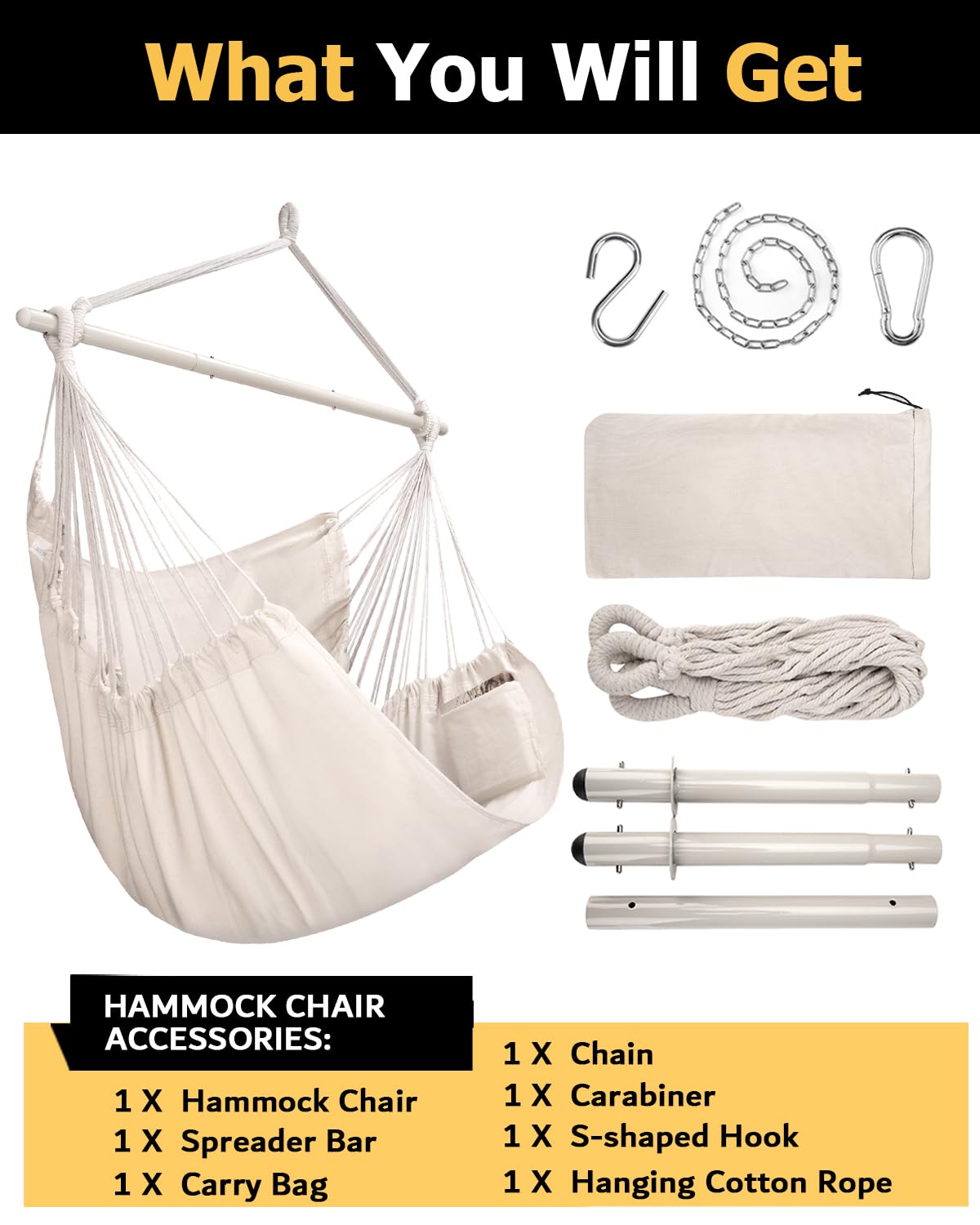 ADVOKAIR hammock chair uses soft polyester-cotton fabric for comfort.