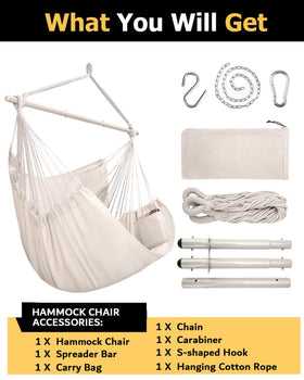 ADVOKAIR hammock chair uses soft polyester-cotton fabric for comfort.