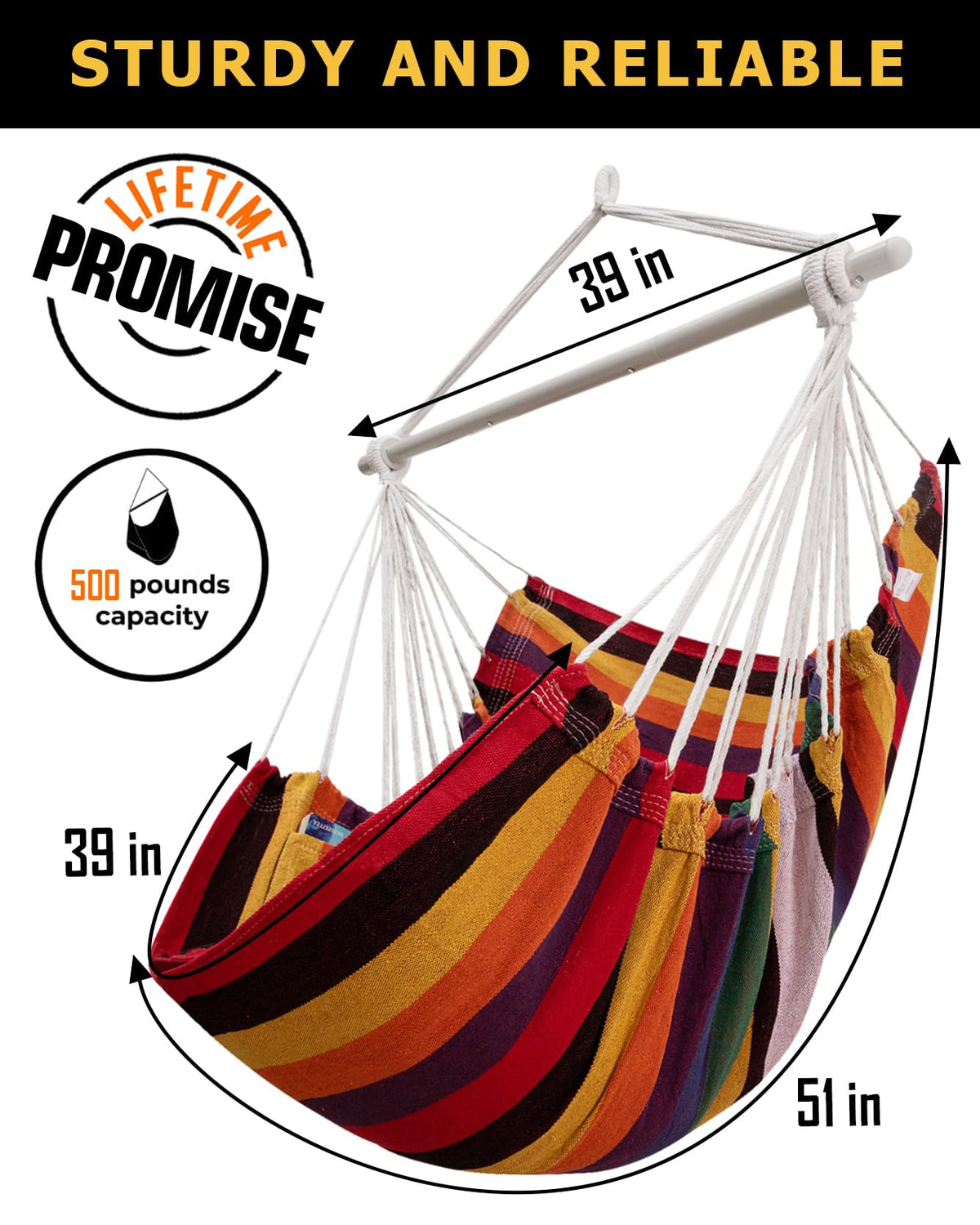 ADVOKAIR Hammock Chair side-pocket keeps essentials within reach during relaxation.