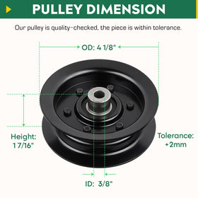 Aeagle flat idler pulley shows inner 3/8 and outer 4-1/8 inch dimensions