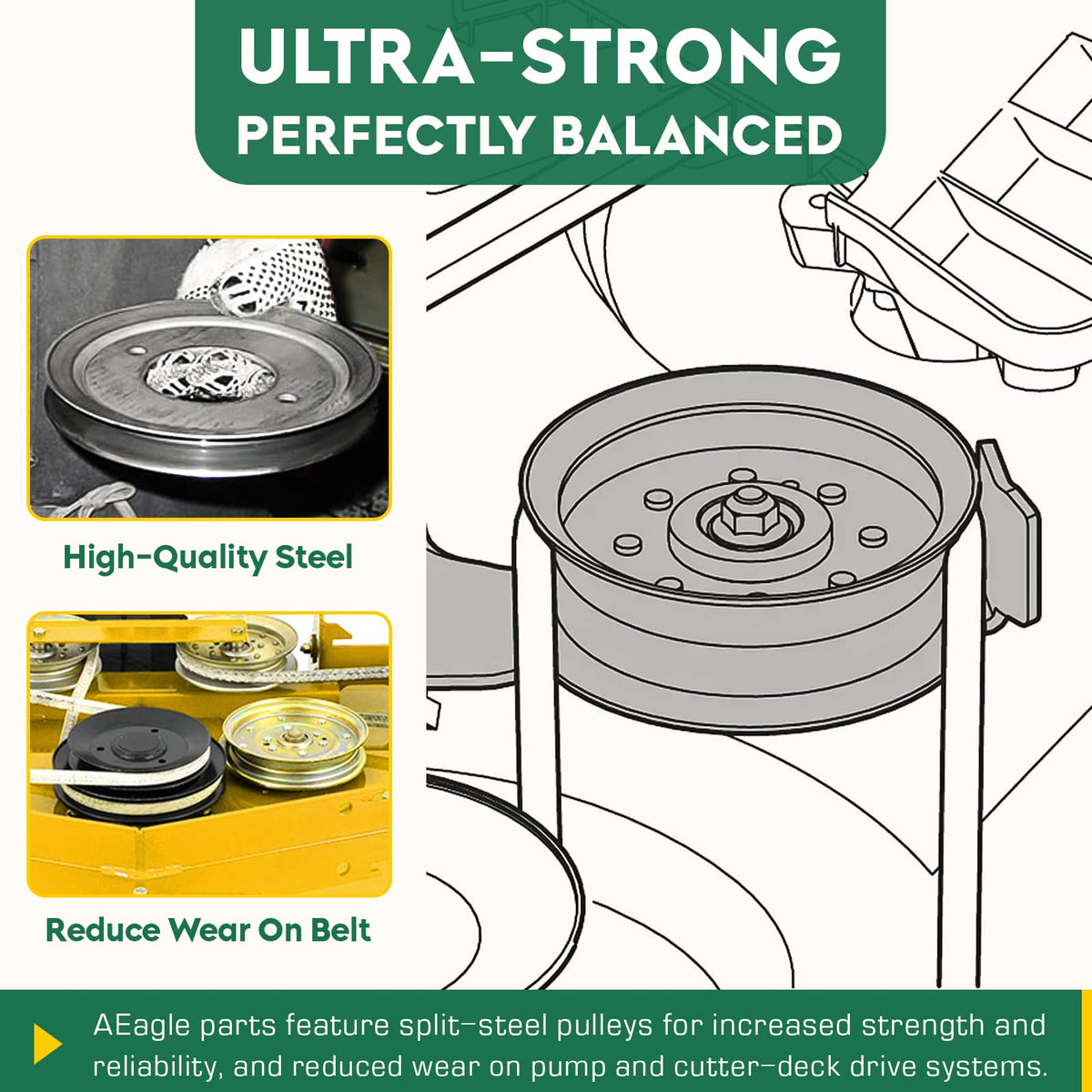 Aeagle flat idler pulley outer diameter 4-7/8 inches, for smooth belt alignment.