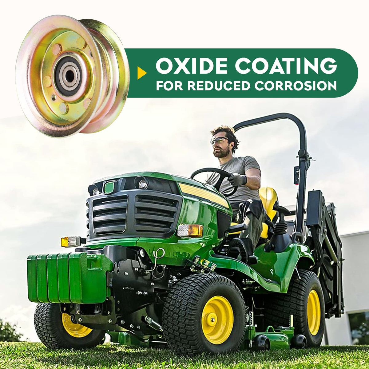 Aeagle idler-pulley assembly detail with sturdy bearing and mounting.