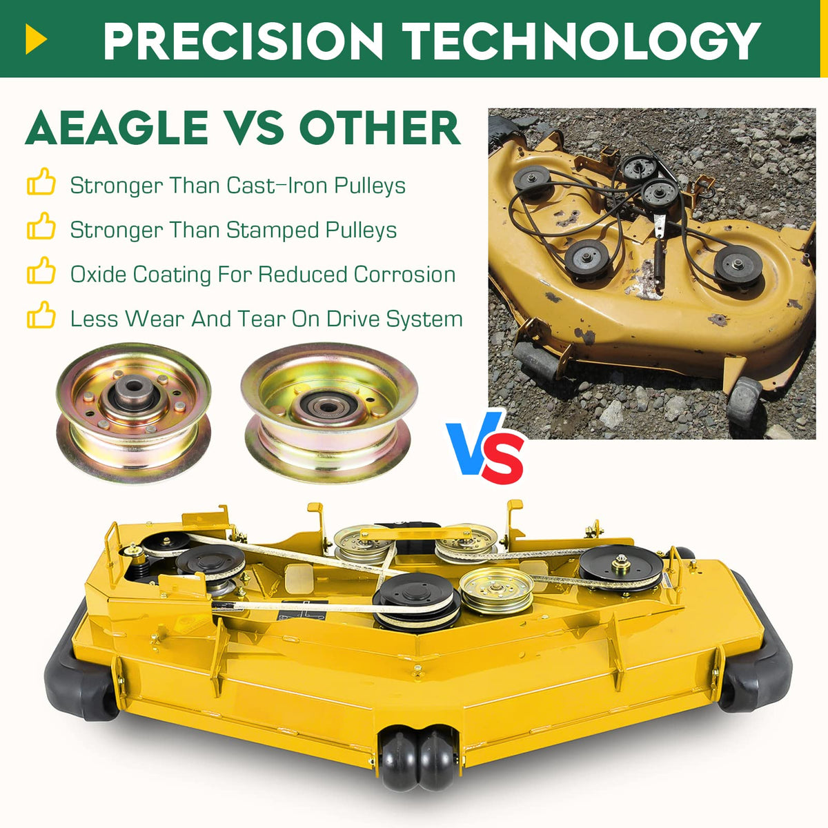Aeagle idler-pulley brand-label visible for authenticity and warranty.