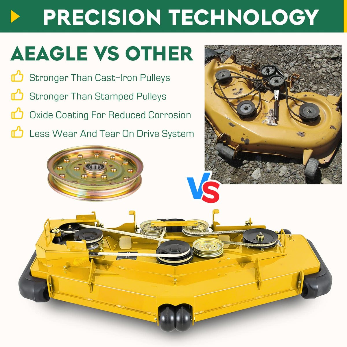 Aeagle idler pulley dimensions 11/16 inner, 6-3/4 outer, 1-1/4 high fit.