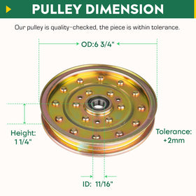 Aeagle idler pulley with precise dimensions supports proper belt fit.