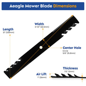 Aeagle toothed mower blade for 61-inch deck, side view, robust design.
