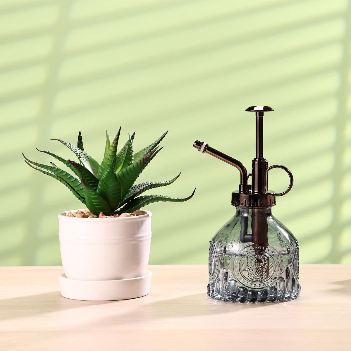Aebor glass plant mister on windowsill adds decorative yet functional watering