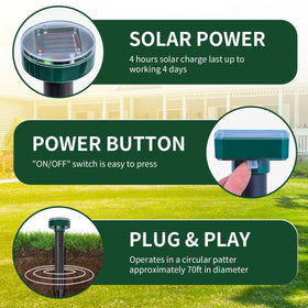 AECITY Solar-powered stake provides year-round deterrence in outdoor spaces.