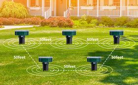 AECITY Upgrade 8PK solar mole repellent stake uses ultrasonic pulses to deter pests.