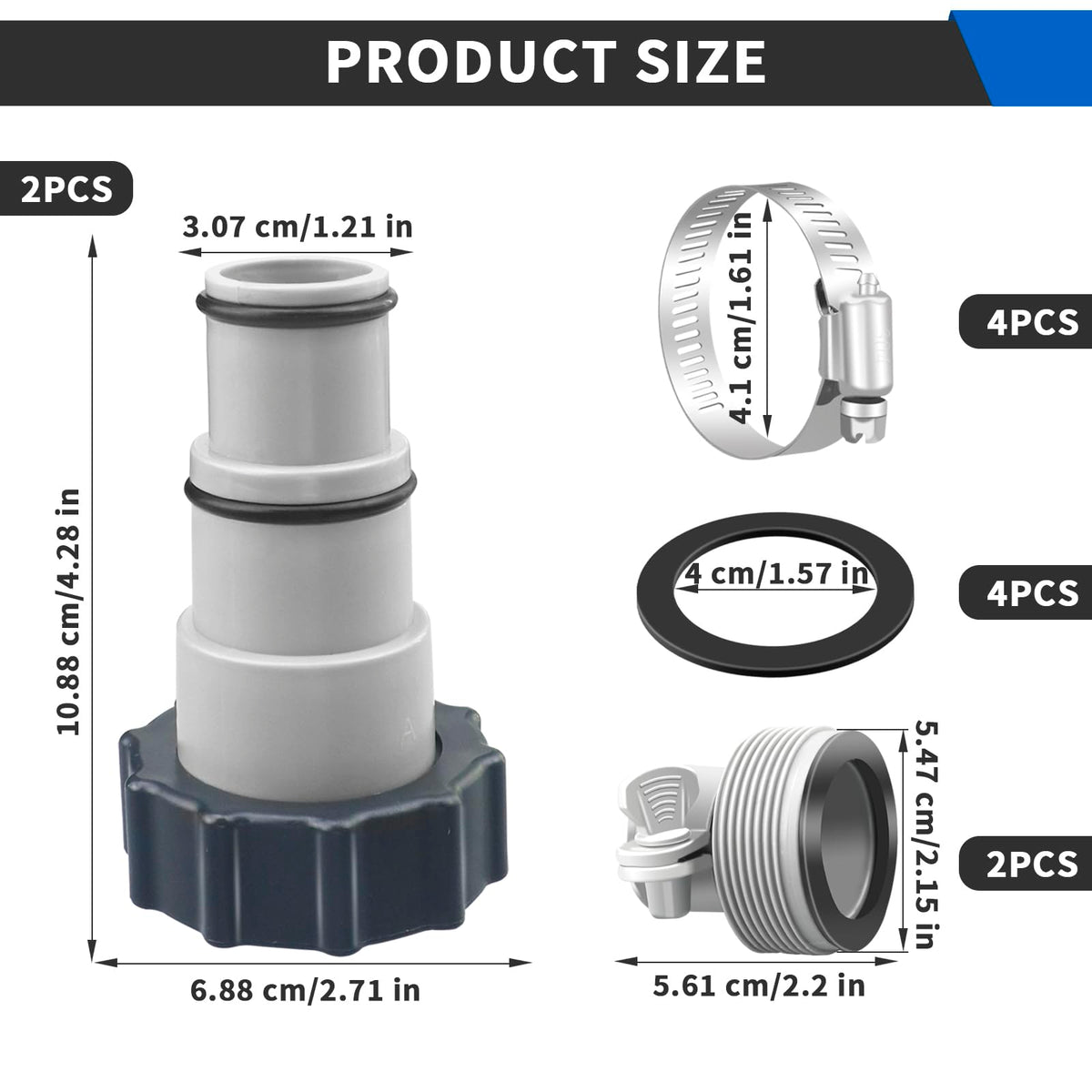 Aecsze B-type pool hose adapter enabling 1.25 to 1.5 inch connection with tight seal