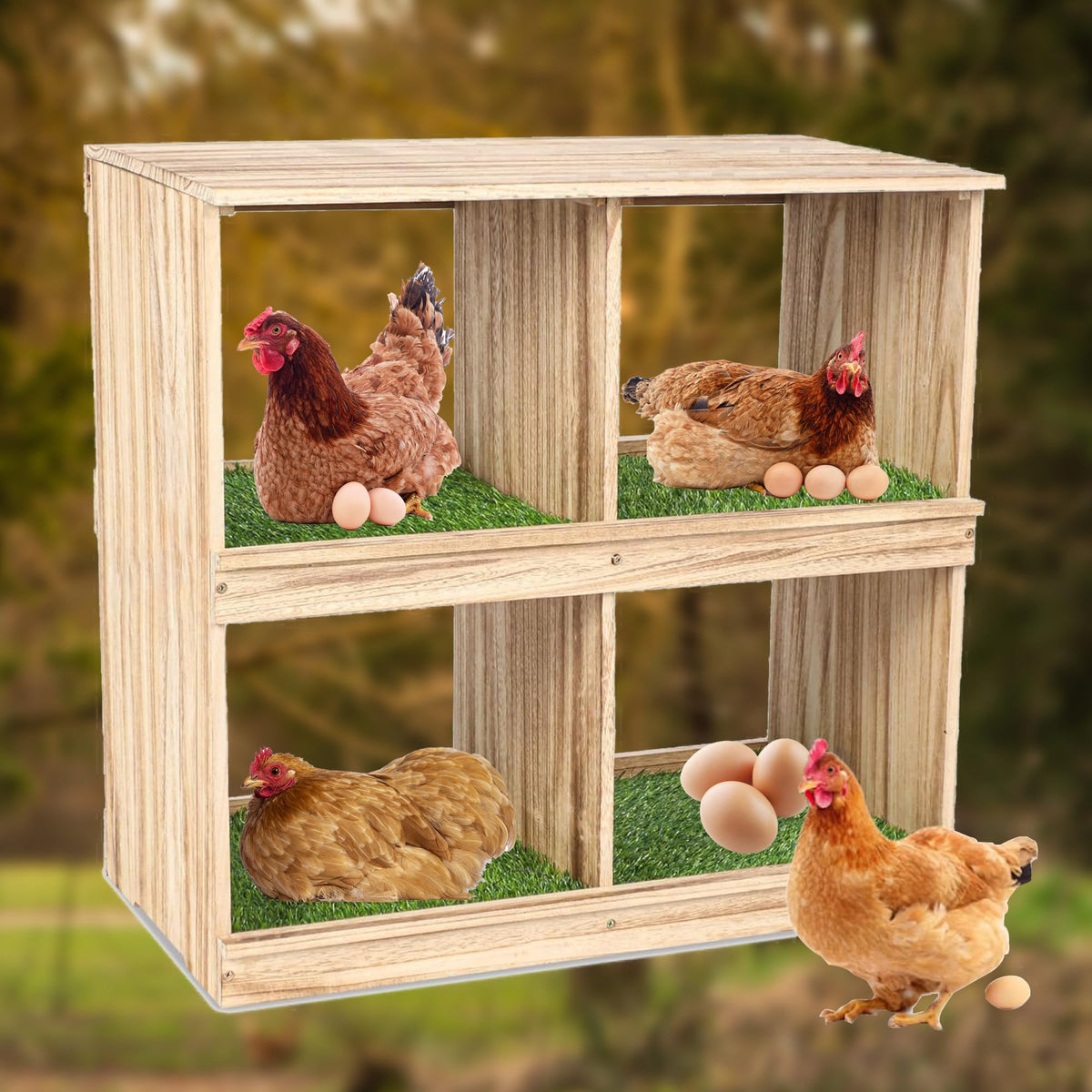 AEFPOYMXU Nesting Pad in simulated lawn setup enhances coop aesthetics.