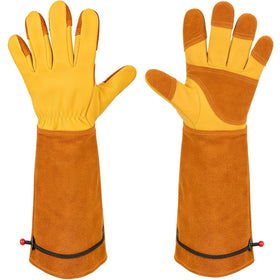 Aegend long gardening gloves with reinforced fingertips protect nails during rose pruning.
