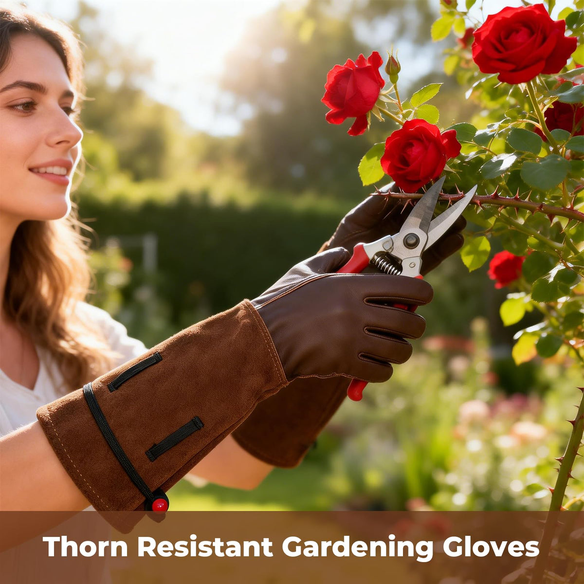 Aegend garden gloves displaying dirt protection on brown leather