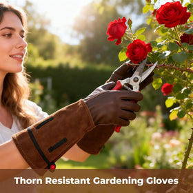 Aegend garden gloves displaying dirt protection on brown leather