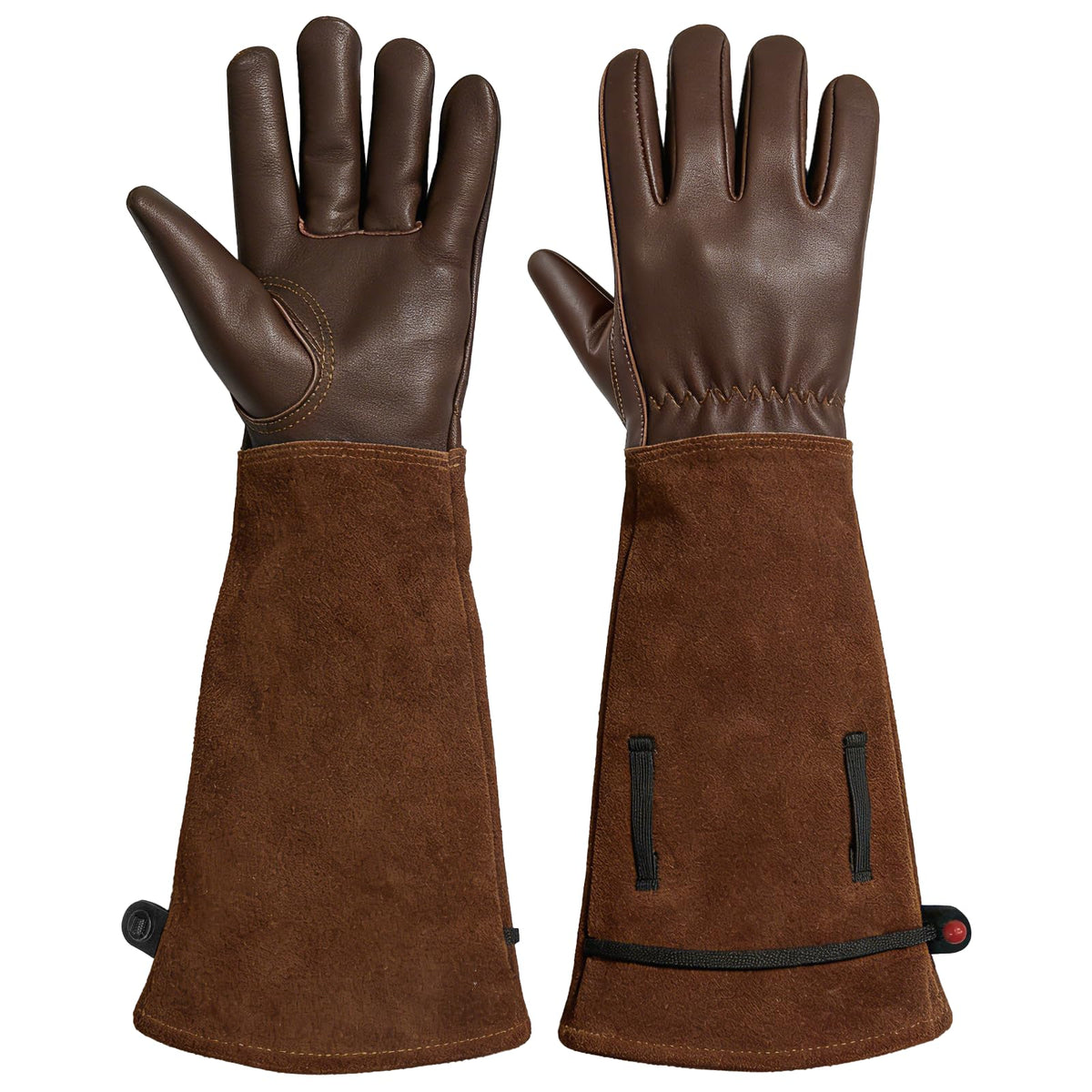 Aegend gloves with long gauntlet cuff protecting forearms during pruning