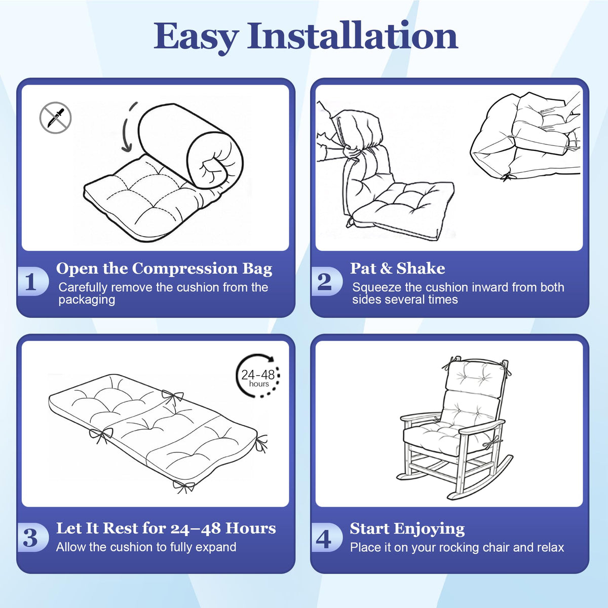Aegisun easy-care cushion expands and lofts after unboxing.