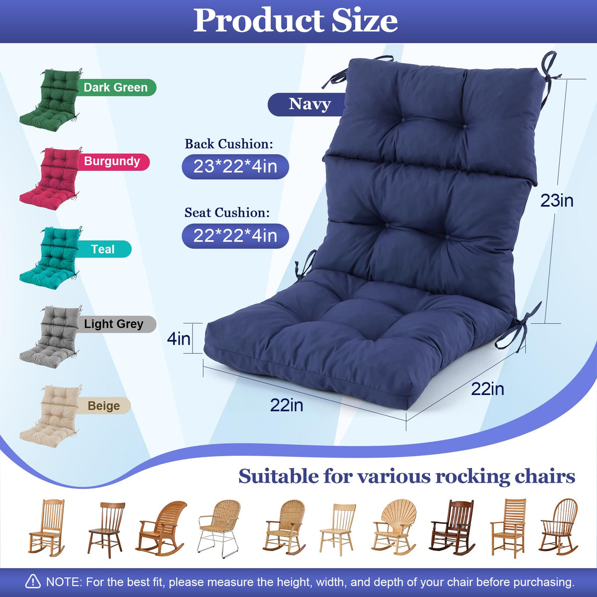 Aegisun rocking-chair cushion seat view with breathable memory foam comfort.
