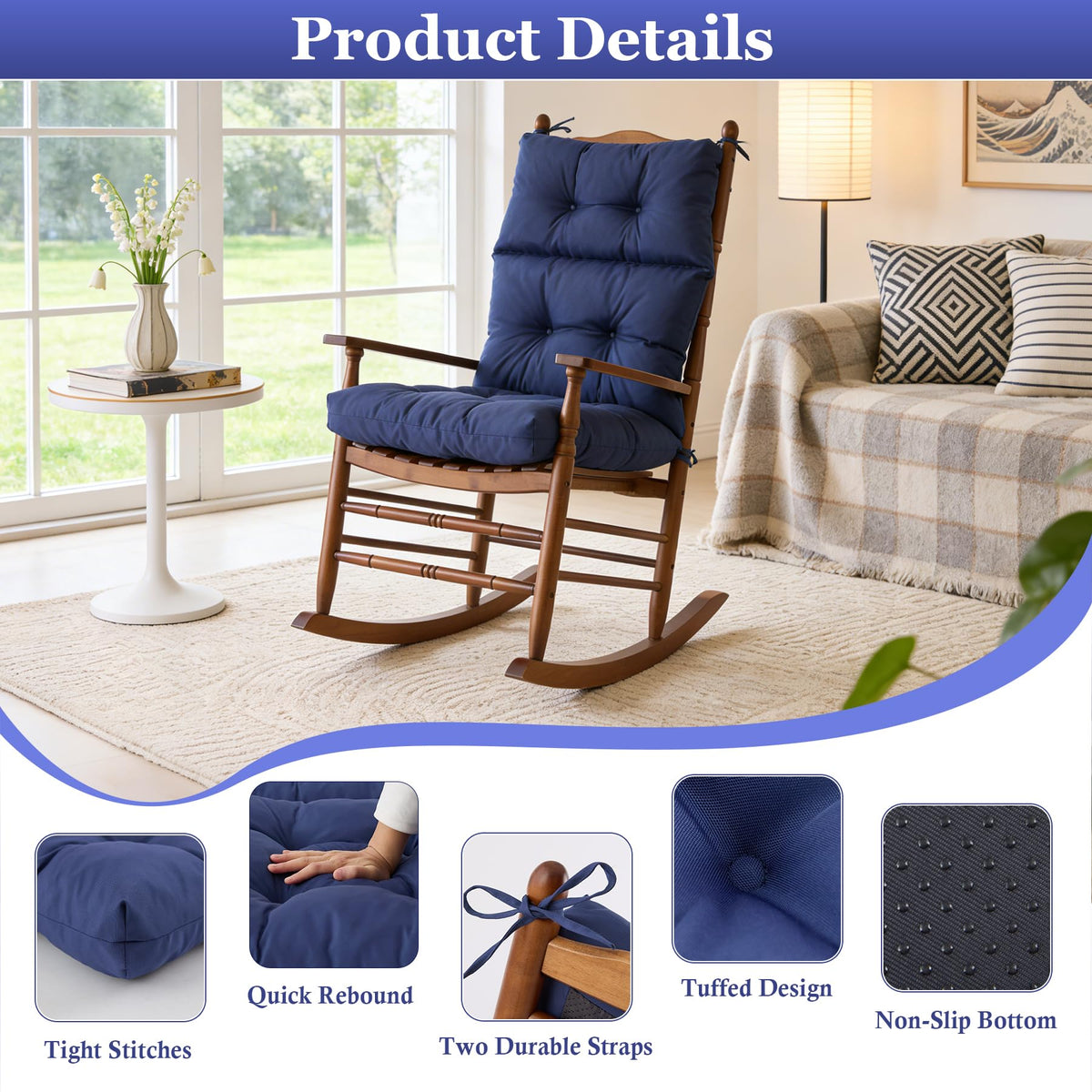Aegisun cushion with secure ties prevents shifting on chairs.