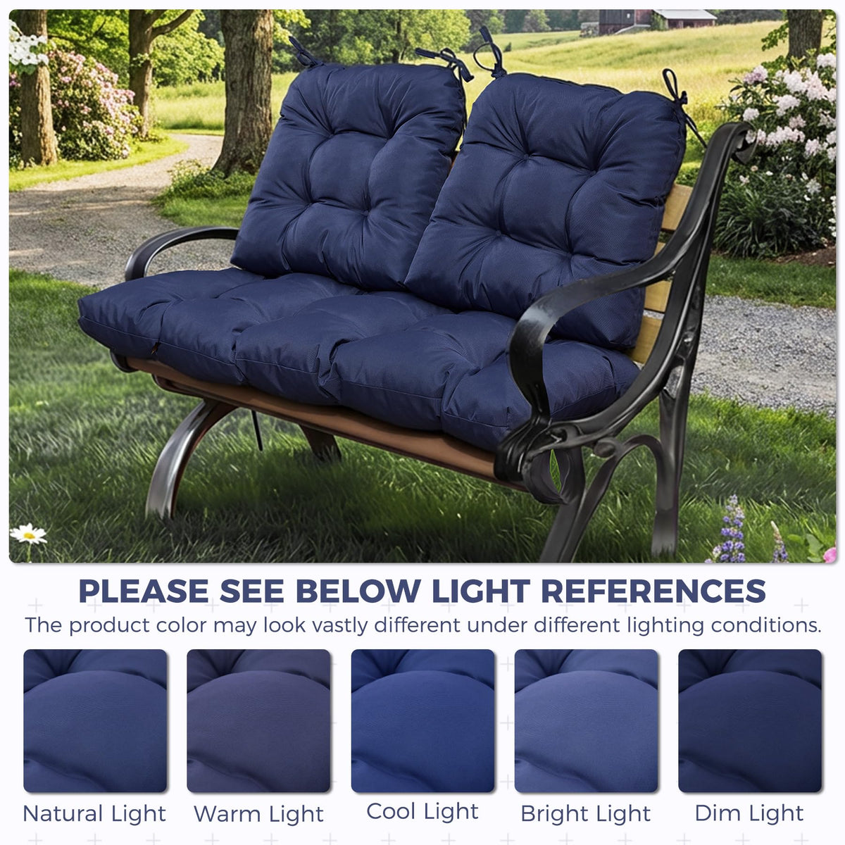 Aegisun navy cushions with waterproof, fade-resistant fabric for durability outdoors.