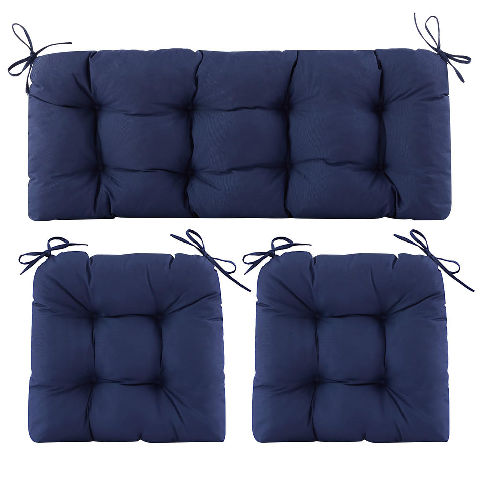 Aegisun wicker cushions 3-piece navy set for outdoor wicker furniture comfort.