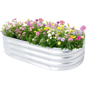 AEIMIJPQ raised garden bed in oval shape, ideal for herbs and vegetables, easy to tend.