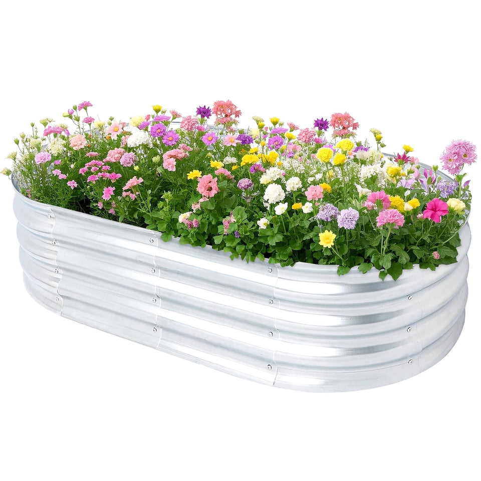 AEIMIJPQ raised garden bed in oval shape, ideal for herbs and vegetables, easy to tend.
