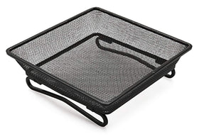 Aelean ground bird feeder tray with an 8-inch square mesh, attracting small birds.
