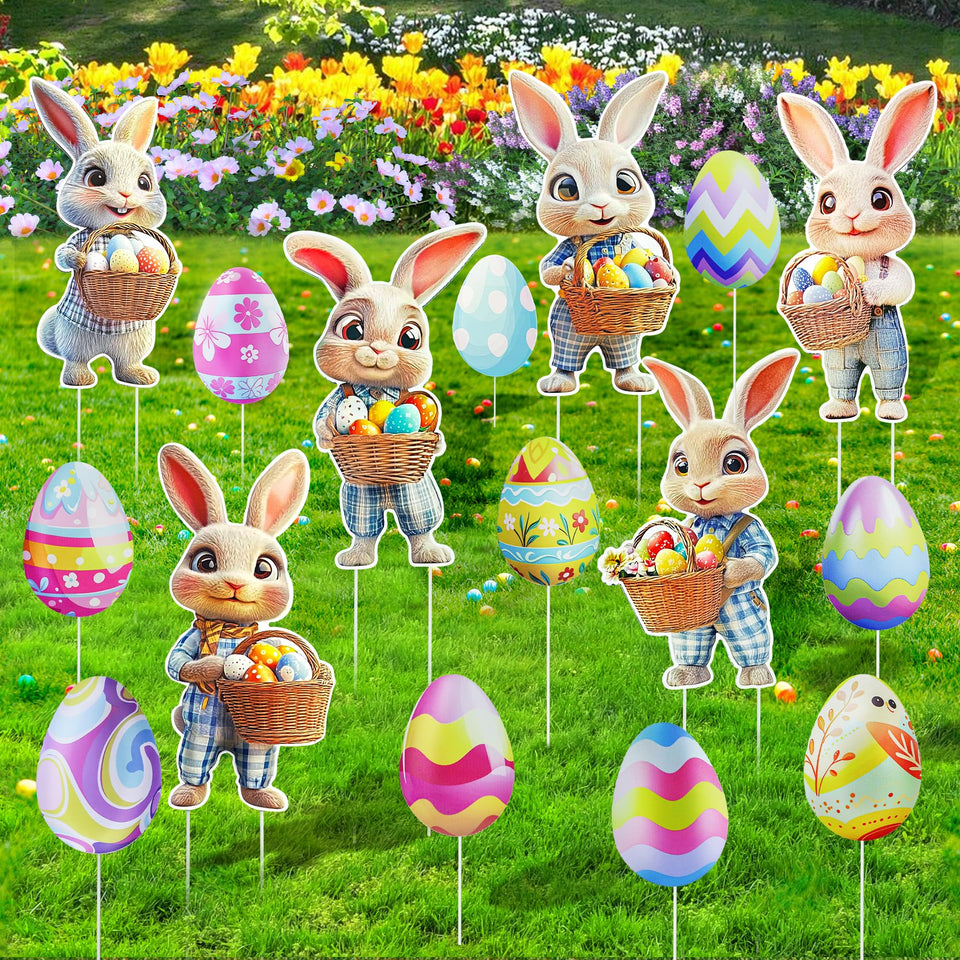 aeloer Easter bunny signs 14-inch outdoor decor enhances spring curb appeal