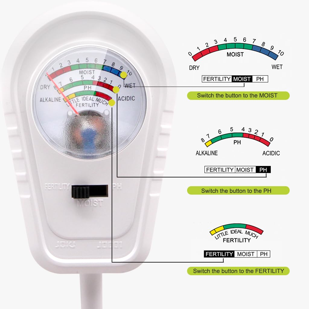 Aenncci soil tester in garden bed reading moisture and pH