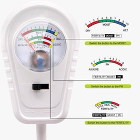 Aenncci soil tester in garden bed reading moisture and pH