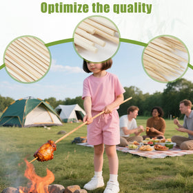 Aerisque skewers facilitate hot dog roasting around a campfire.