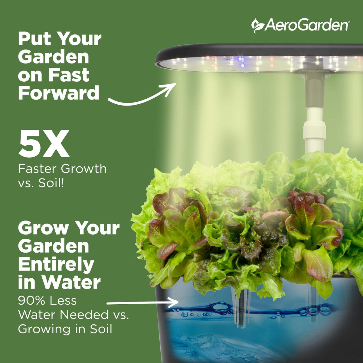 AeroGarden Bounty Basic vacation mode keeps plants thriving while away
