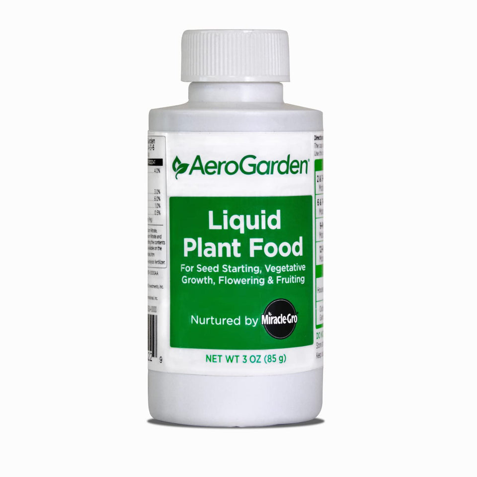 AeroGarden liquid nutrients bottle close-up for healthier plant growth