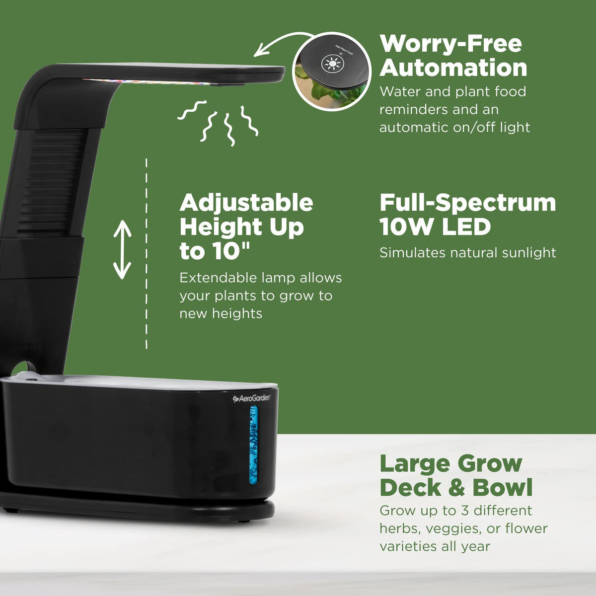 AeroGarden Sprout black finish complements a modern kitchen or countertop