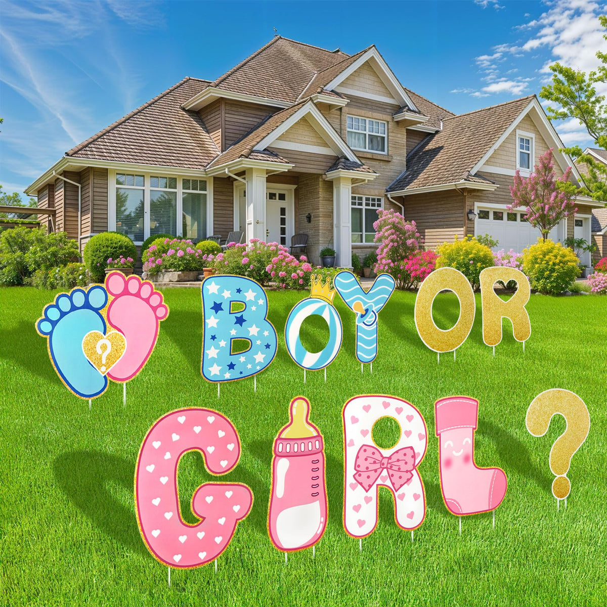 AerWo boy or girl letters yard sign for outdoor gender reveal displays