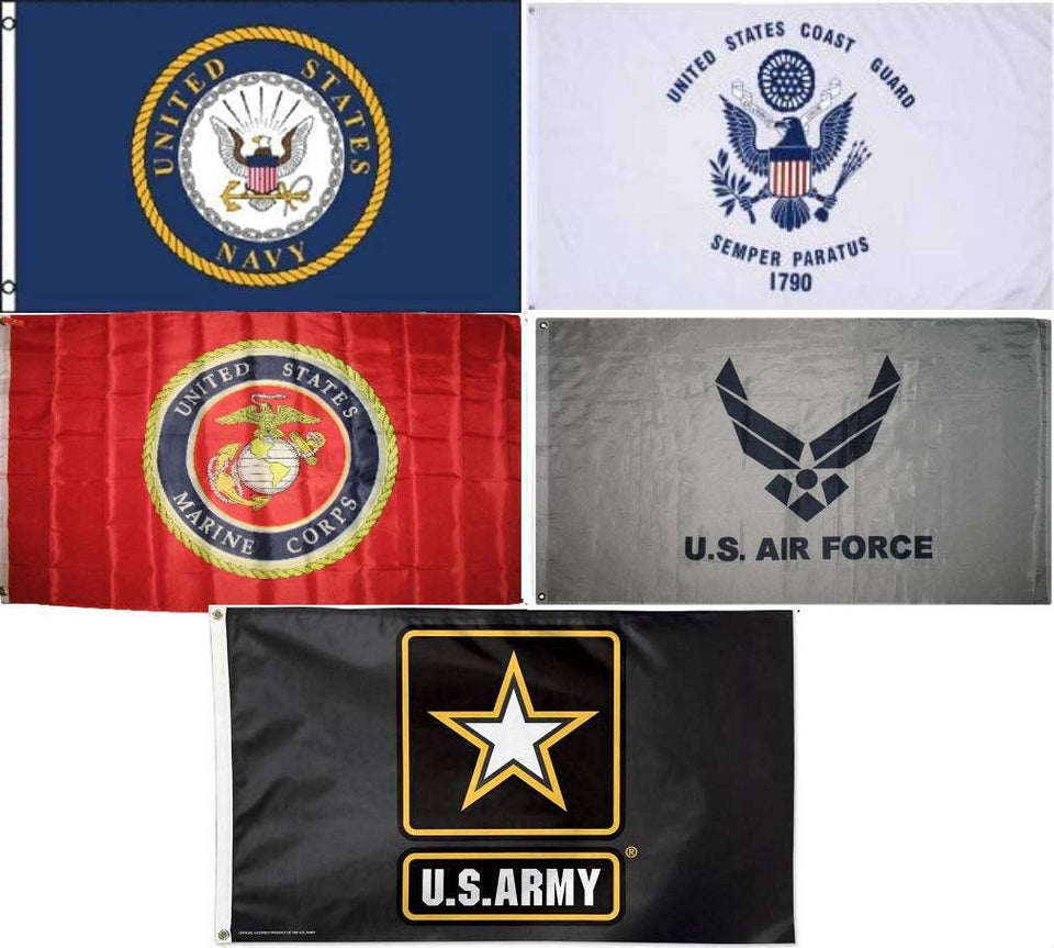 AES branch flags 3x5 set for USAF USCG USMC Army Navy, fade-resistant and double-stitched