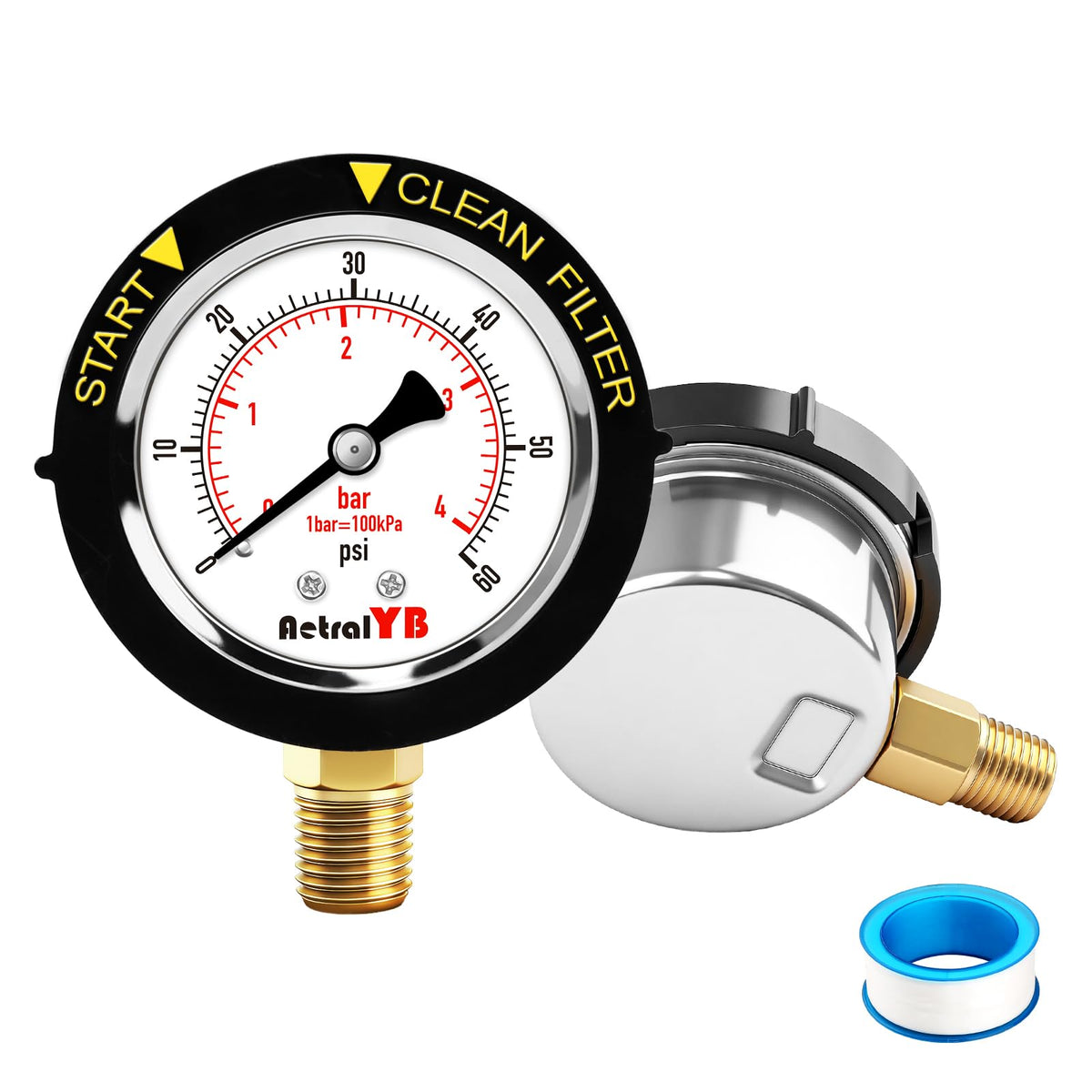 AetralYB pool gauge with a 2-inch dial for quick pressure checks