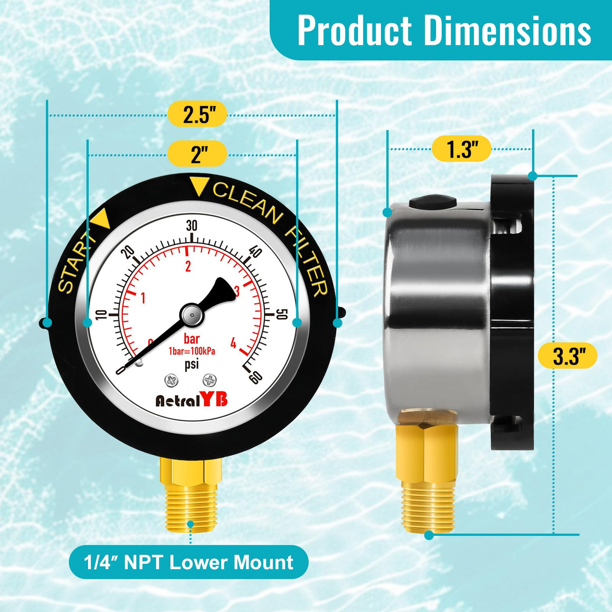 Bottom mount 1/4-NPT thread for fast installation
