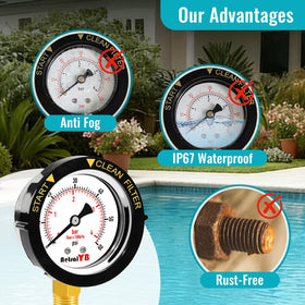 Rotating START and CLEAN FILTER indicator on the gauge face