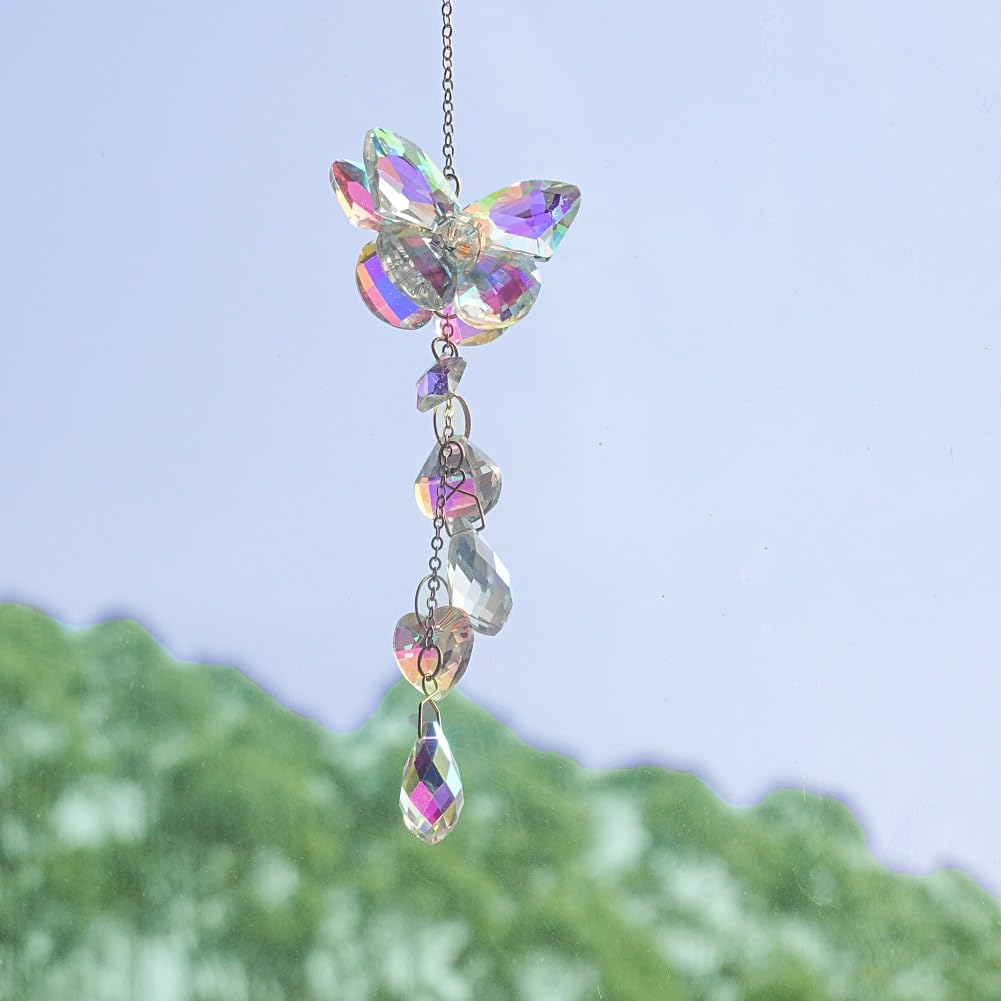 Afiaiwei butterfly crystal sun catcher accents car interior with colorful light