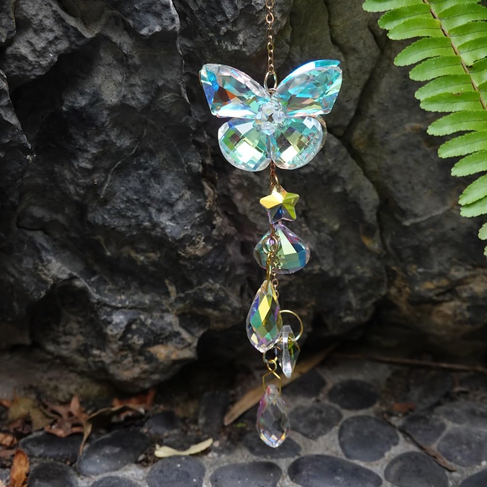 Afiaiwei butterfly crystal sun catcher adds decorative glow to home decor