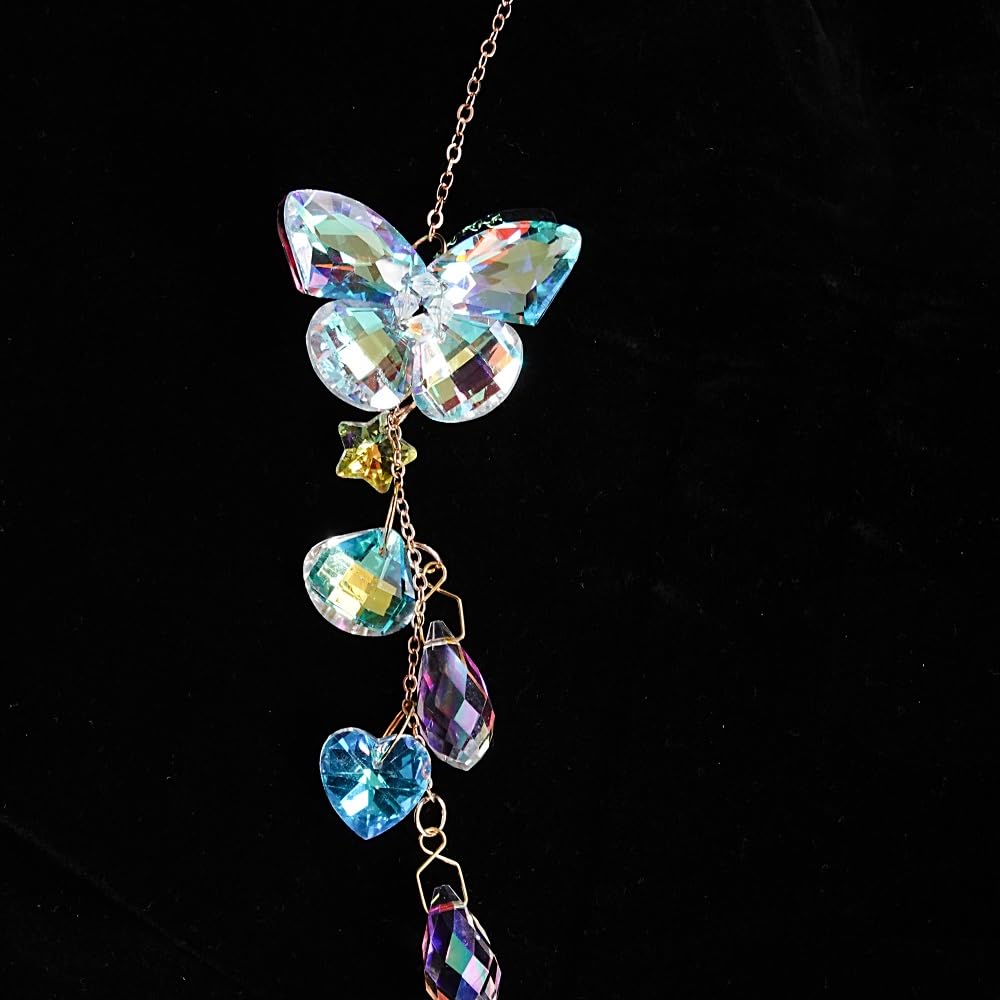 Afiaiwei butterfly crystal sun catcher reflects sunlight in a cascading rainbow