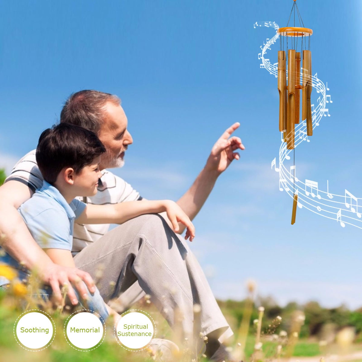 Afirst wind chimes nylon cord demonstrates sturdy suspension for windy days.