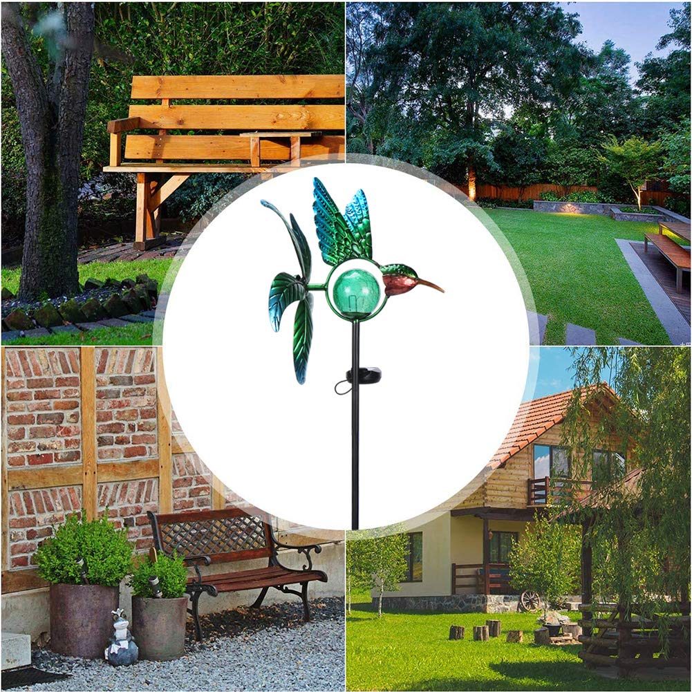 Afirst hummingbird wind spinner at night adds soft ambient glow