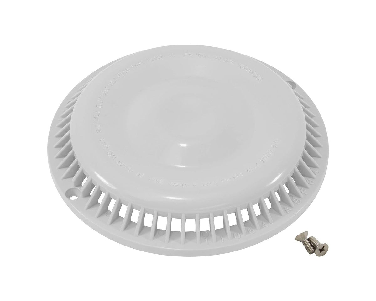 Afras anti-vortex drain cover close-up with white finish.