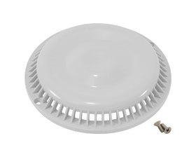 Afras anti-vortex drain cover close-up with white finish.