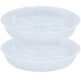 Afrine 14-inch plant saucer top view, clear tray for windowsill plants
