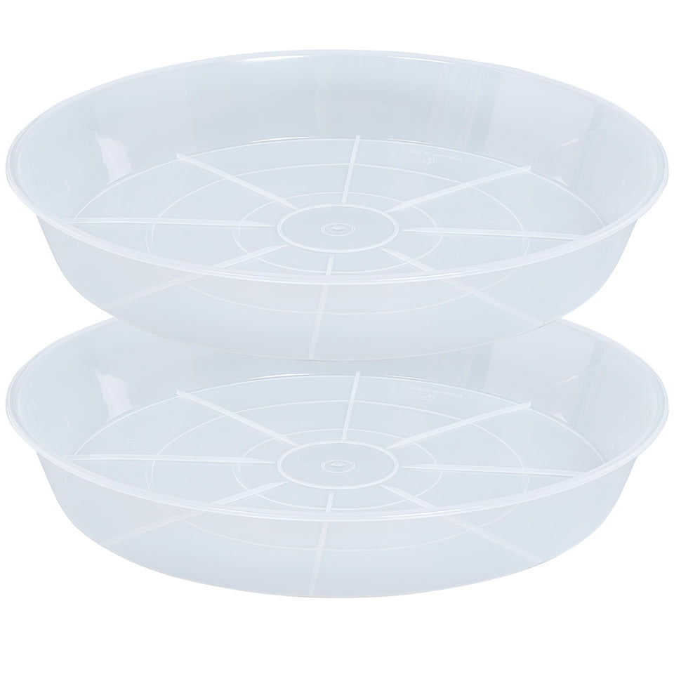 Afrine 14-inch plant saucer top view, clear tray for windowsill plants