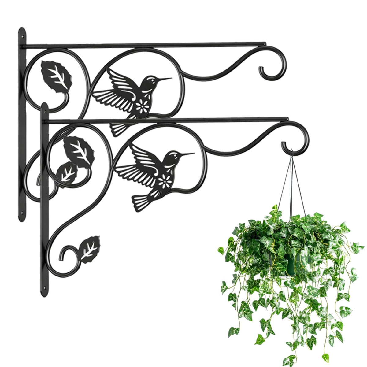 Aftermat two-pack plant hooks on a wall provide sturdy support for hanging pots.