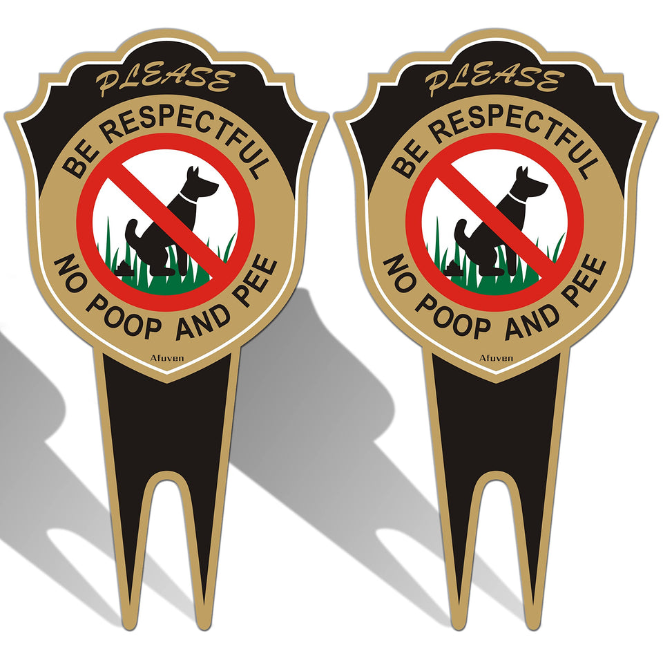 Afuven no pee no poop sign front view with stake in lawn